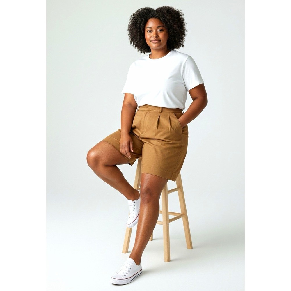 Everlane Women's High Rise Pleated Chino Shorts Brown Cotton Twill 14